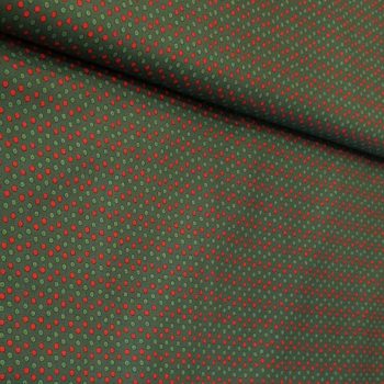 **Tela de Navidad verde círculos rojos** en algodón 100% de alta densidad para patchwork profesional