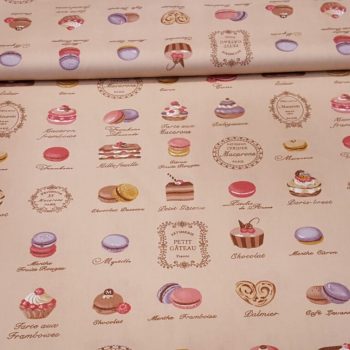telas marrón con motivos de reposteria
