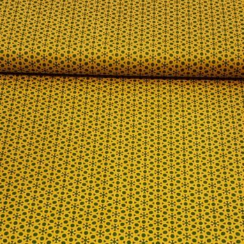 Tela de algodón con estampado en tonos oro viejo con verdes para costura creativa