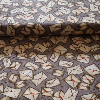 Tela sobres patchwork de algodón 100% con estampado de sobres, cartas y sellos de 1,10m de ancho