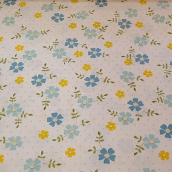 Tejido de algodón 100% con estampado de margaritas multicolores en tonos amarillo, blanco y rosa para patchwork y confección