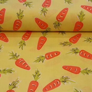Tela Amarilla estampado zanahorias