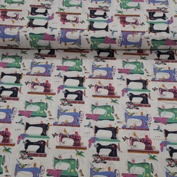Telas Máquinas de Coser de algodón con estampado de máquinas de coser antiguas y tradicionales