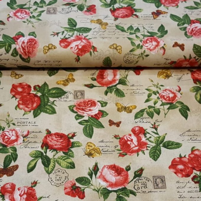 tela maron con rosas