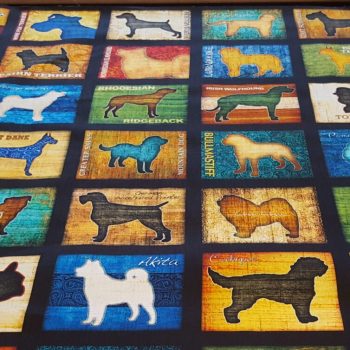Panel Perros de algodón 100% con estampado de diferentes razas de perros para costura
