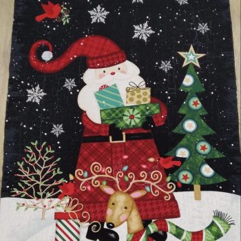 Ilustración festiva del Panel de Navidad Papanoel y reno en tejido de algodón de alta densidad