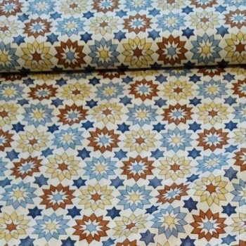 Tela de algodón 100% con estampado de estrellas pequeñas en color beige para costura creativa y patchwork
