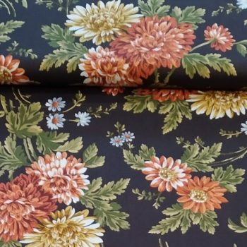tela marron estampado dalias