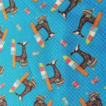 Tela Motivo Costura Máquinas de Coser de algodón con estampado de máquinas de coser retro