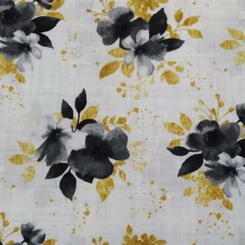 **Tela gris claro estampado flor gris oscuro** de algodón 100% con un ancho de 1,10m para patchwork y costura creativa
