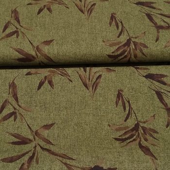 Tela japonesa con estampado de tallos y motivos botánicos marrones en algodón 100% ancho 110cm