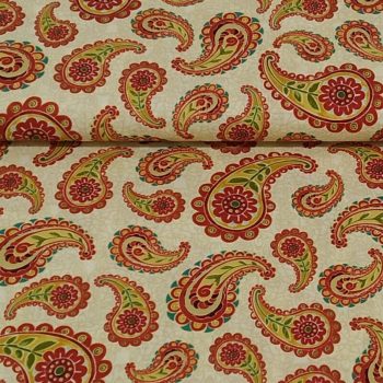 Tela de algodón 100% con estampado de cachemir paisley en color beige para costura creativa y patchwork