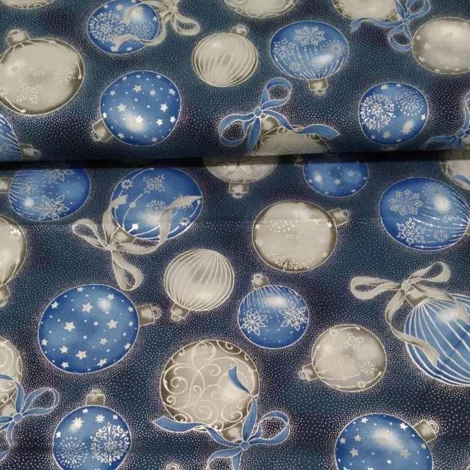 tela azul bolas navidad