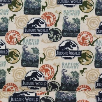 Tela de algodón 100% con estampado oficial de dinosaurios de Jurassic World para costura y patchwork