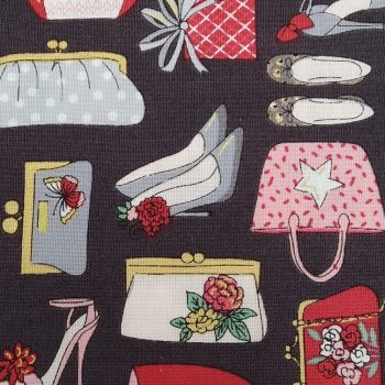 *Tela pamper complementos** de algodón 100% con estampado de zapatos, bolsos y accesorios de moda de 1,10m de ancho