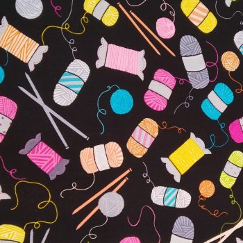 Tela Motivos Costura Ovillos Colores de algodón con estampado de ovillos de lana multicolor