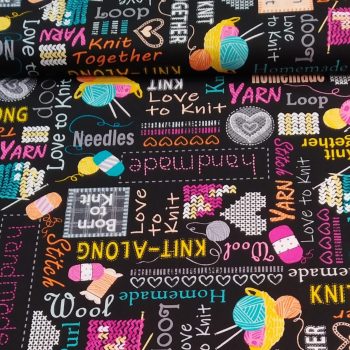 Tela Motivos de Costura Labores de algodón con estampado de utensilios de costura y mercería