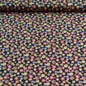 Tela Motivos Costura Botones de algodón con estampado de botones de diferentes tamaños y colores