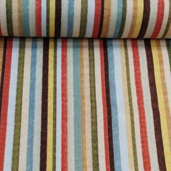 Tejido de algodón con estampado abstracto multicolor de la colección Explorer con tonos azules, naranjas y verdes para costura moderna