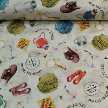 Tela de algodón 100% con estampado de mapas y motivos de aventura Explorer Adventure para costura creativa