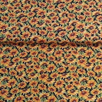 Tela Cavalier Crows Margaritas de algodón 100% con estampado de flores sobre fondo oscuro