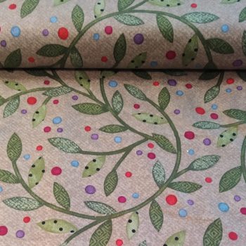 Tela de franela color visón o gris cálido con estampado de enredadera, colección Butterflies, algodón 100% cepillado de alta calidad para patchwork, Mercería Karmele Tolosa