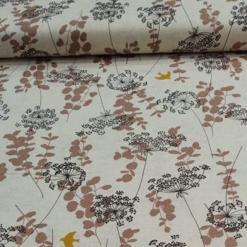 Tela japonesa Maya esporas marrones de algodón 100% con textura de hilo teñido y diseño de motas orgánicas de 1,10m de ancho