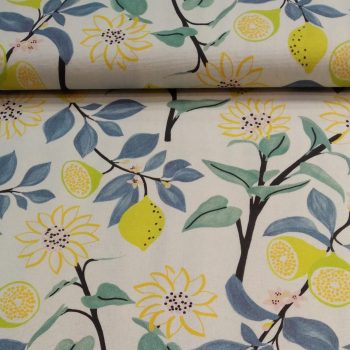 Tela Loneta Canvas 14 Lemons&Flowers de Katia Fabrics con estampado de limones y flores