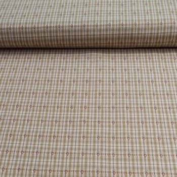 Tela japonesa tramada ocre cuadros de algodón 100% con textura de hilo teñido y patrón de cuadros pequeños de 1,10m de ancho