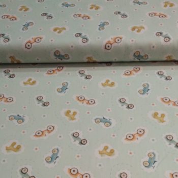 Tela de Piqué Estampado Coches de algodón con dibujo de cochecitos infantiles y textura de relieve
