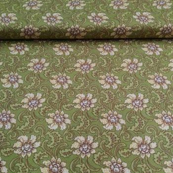 Tela patchwork Kim Diehl Quiet Grace HG924-66, color verde con estampado de hojas y ramas sutiles, algodón 100% Mercería Karmele