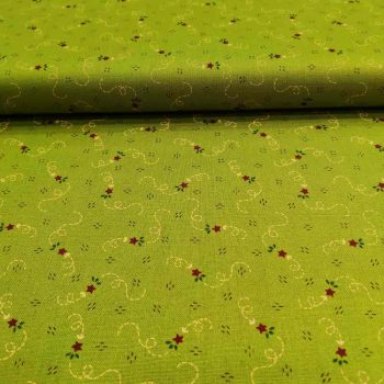 Tela patchwork Kim Diehl Quiet Grace HG925-66, color verde musgo con pequeñas estrellas rojas, algodón 100% Mercería Karmele