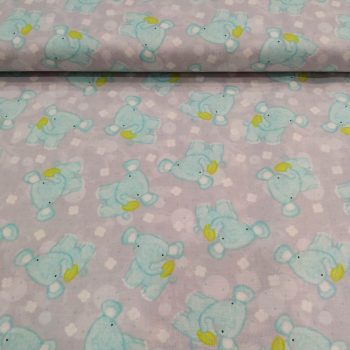 Tela infantil sweet safari** de algodón 100% con estampado de elefantes y motivos de selva de 1,10m de ancho