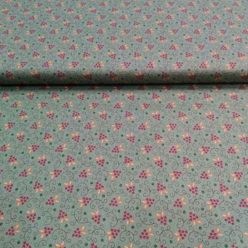 Tela patchwork Kim Diehl Quiet Grace HG921-11, estampado geométrico de estrellas en verde olivo y granate, algodón 100% Mercería Karmele