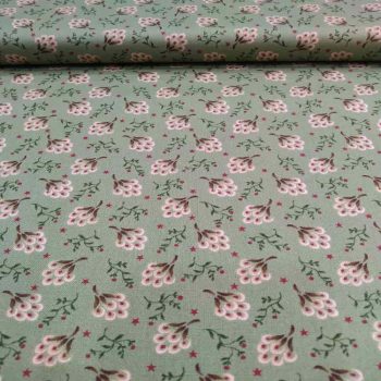 Tela patchwork Kim Diehl Quiet Grace HG929-11, color verde claro con estampado floral de ramilletes, algodón 100% Mercería Karmele