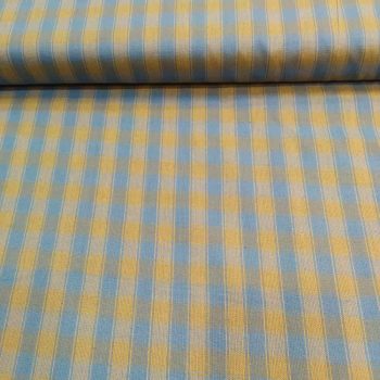 Tela de algodón 100% con estampado country en colores ocre y azul para labores de patchwork y costura