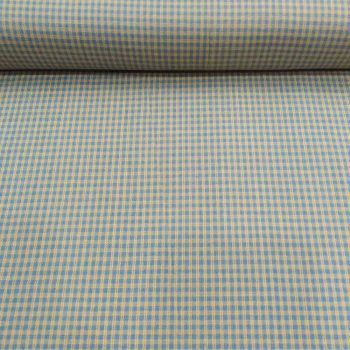 Tela de algodón 100% con estampado de cuadros vichy en colores ocre y azul estilo country para patchwork