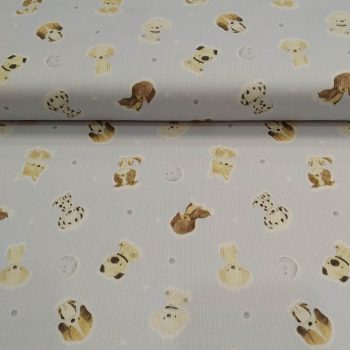 Tela de Piqué Infantil Cachorros de algodón con estampado de perritos y textura con relieve