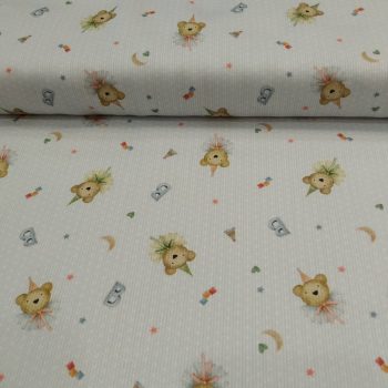 Tela de Piqué Infantil Ositos y Motas de algodón con estampado de ositos y puntos pequeños