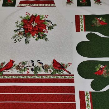 Panel de tela de algodón 100% con piezas para confeccionar un delantal y guantes de cocina con motivos navideños