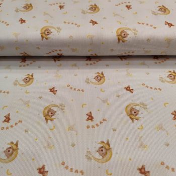 Tela de Piqué Ositos y Lunas de algodón con estampado infantil de osos durmiendo y lunas