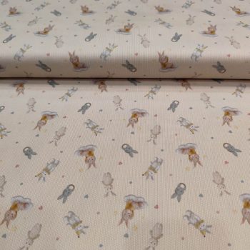 Tela de Piqué Conejitos de algodón con estampado infantil de pequeños conejos