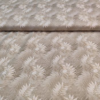 Tela de algodón 100% con estampado de ramas y flores pequeñas sobre fondo beige para patchwork