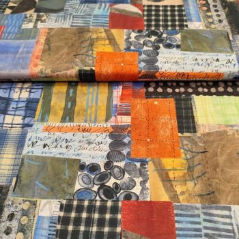 Tejido de algodón colección Sketchbook 21 con estampado gráfico en tonos azules para patchwork