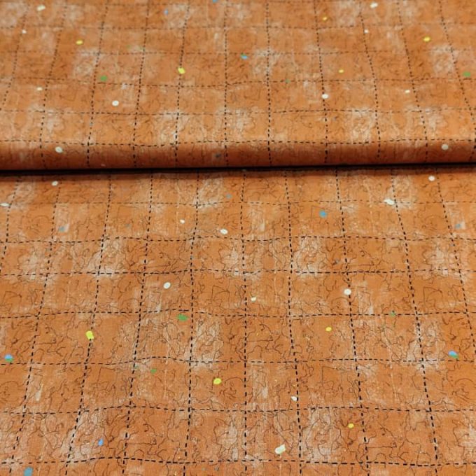 tela patchwork-ocre con cuadros