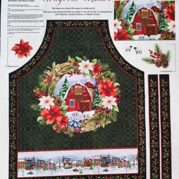 Panel de tela de algodón 100% para delantal de Navidad diseño Hollyville Manor con motivos festivos