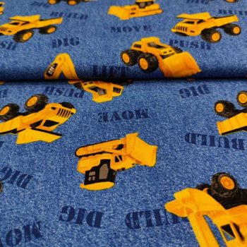 **Tela patchwork excavadoras** de algodón 100% con estampado de máquinas de construcción de 1,10m de ancho