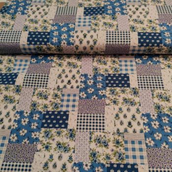 Tela de algodón japonesa color azul con textura tramada para patchwork y aplicaciones