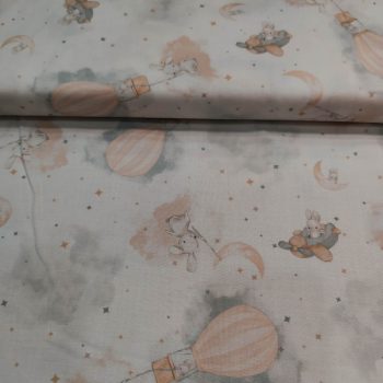 Tela infantil honey bunny** de algodón 100% con estampado de conejitos de 1,10m de ancho para costura de bebé