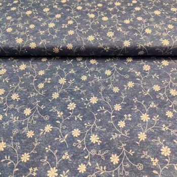 Tela de algodón japonesa azul con estampado floral delicado para patchwork y costura creativa